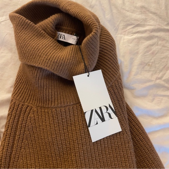 ZARA Knit Sweater Poncho Cape Turtleneck Brown Size Small NWT - Picture 3 of 4